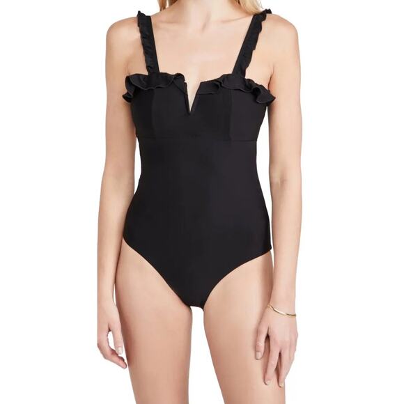 SOLIDO SWIMWEAR Swimsuit Size Small One Piece Black NWT Ruffle Tie Back Swim - Picture 1 of 15